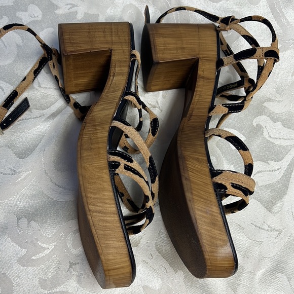 Christian Di Riccio Leopard Cheetah Strappy Platform Heeled Sandals Clog - Picture 6 of 15